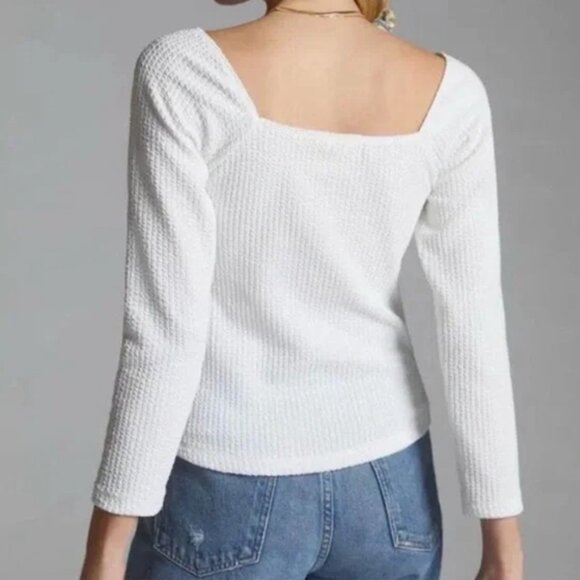 Maeve By Anthropologie Textured Sweetheart Knit Top Ivory White Size XS $78 - Picture 2 of 15